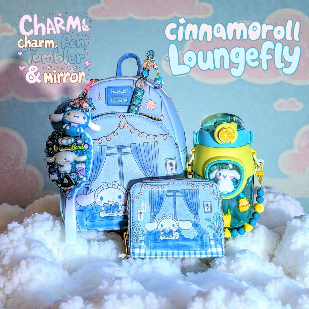 Loungefly Sanrio Hello Kitty Cinnamoroll Mini Backpack, Wallet, CHARM,Mirror&Pen